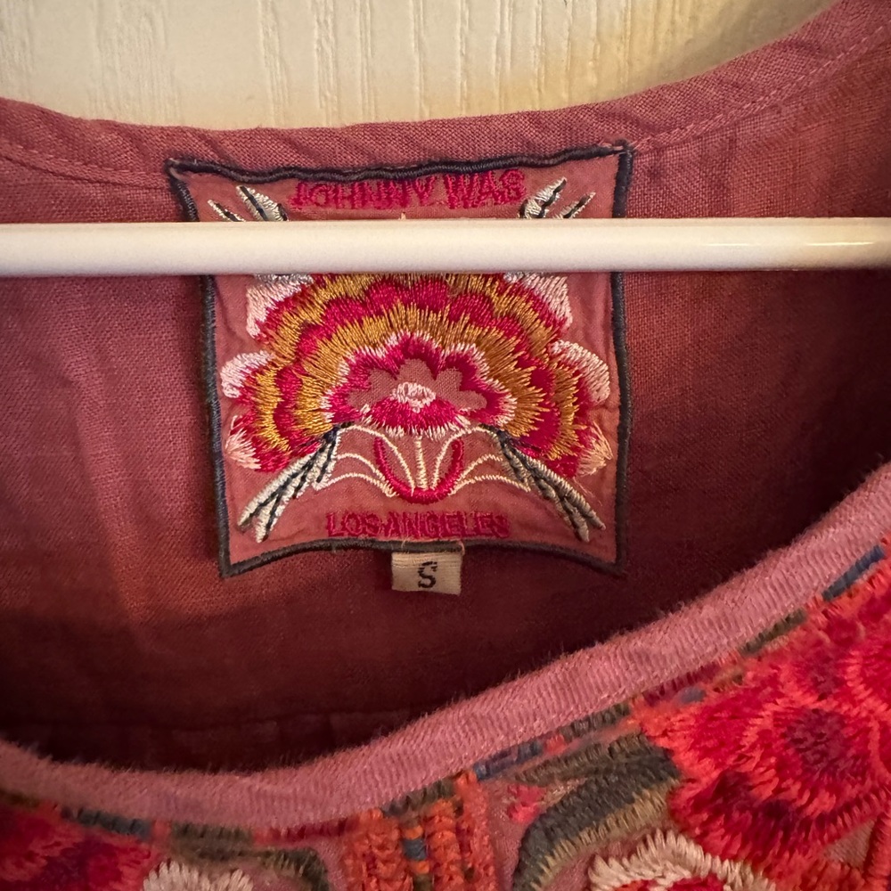 Johnny Was Pink Embroidered linen dress